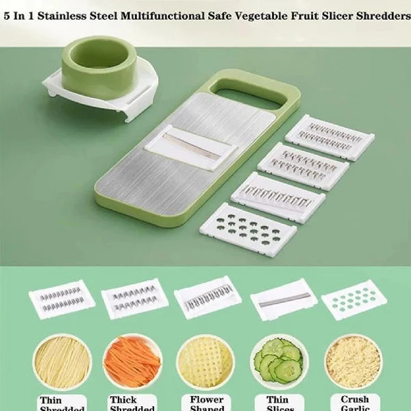 5-in-1 Multifunctional Vegetable Cutter – Stainless Steel Slicer, Shredder & Peeler