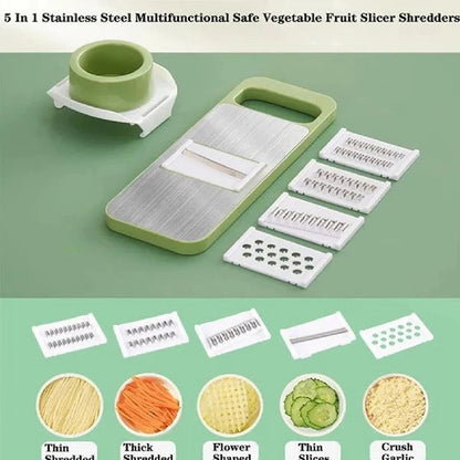 5-in-1 Multifunctional Vegetable Cutter – Stainless Steel Slicer, Shredder & Peeler
